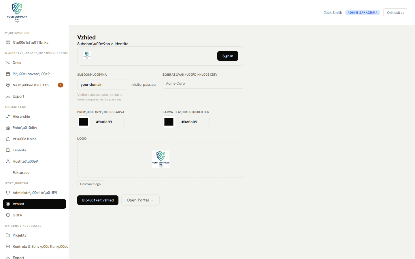 Nastavení značky — vlastní logo a konfigurace barev