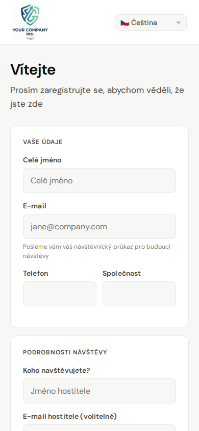 Samoregistrace návštěvníků na mobilu
