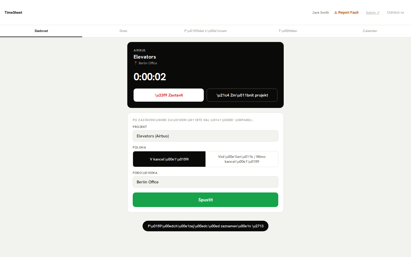 Timesheet — nástup/odchod zaměstnance