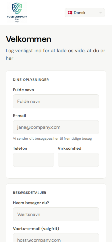 Besøgende selvregistrering på mobil