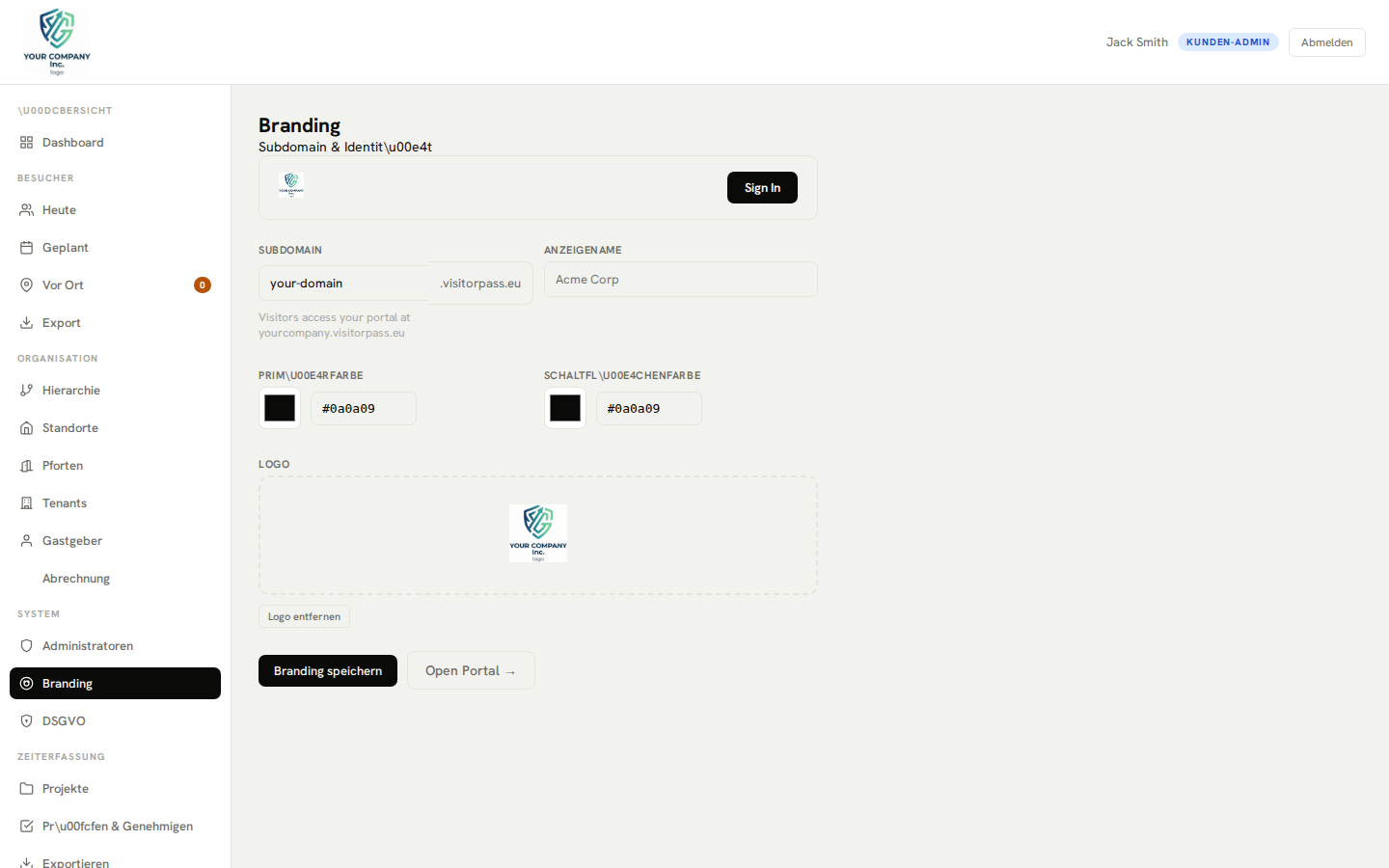 Branding-Einstellungen – individuelle Logo- und Farbkonfiguration