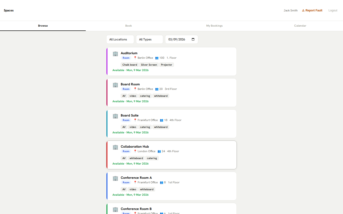 Space bookings — browse and reserve resources