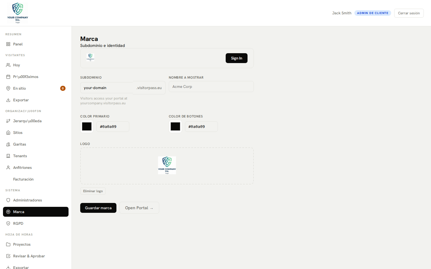 Configuración de marca: logotipo personalizado y configuración de color