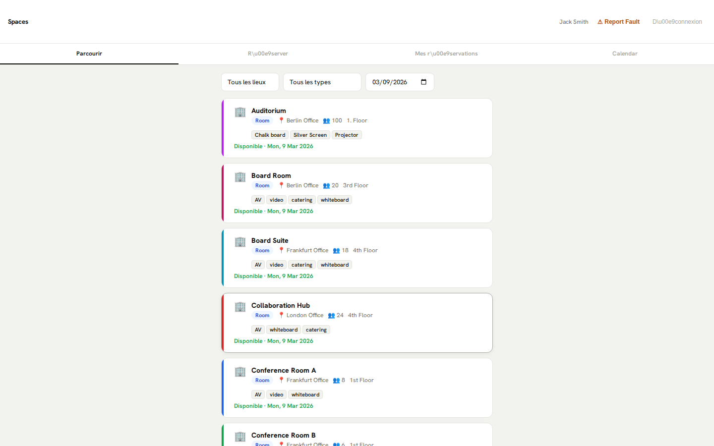 Réservations d'espace – parcourez et réservez des reSSOurces
