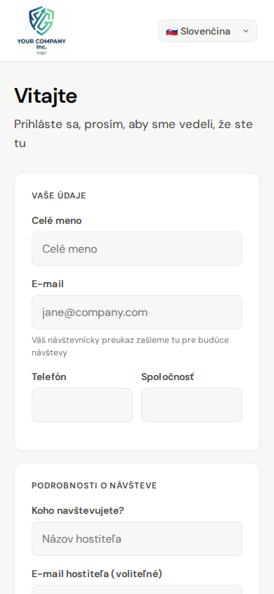 Samoregistrácia návštevníka na mobile