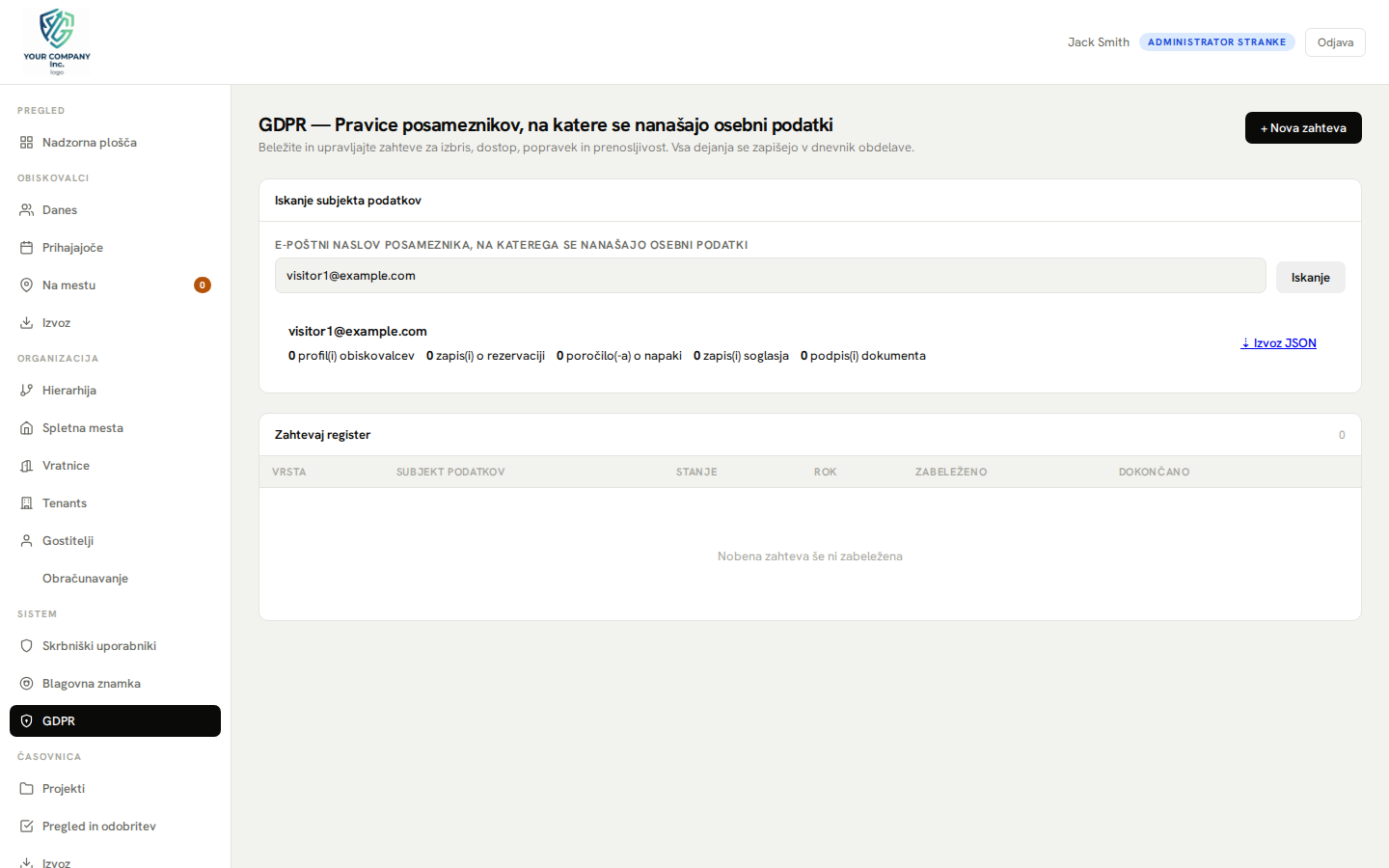 Skrbniška plošča GDPR — iskanje podatkov, izbris in revizijski dnevnik