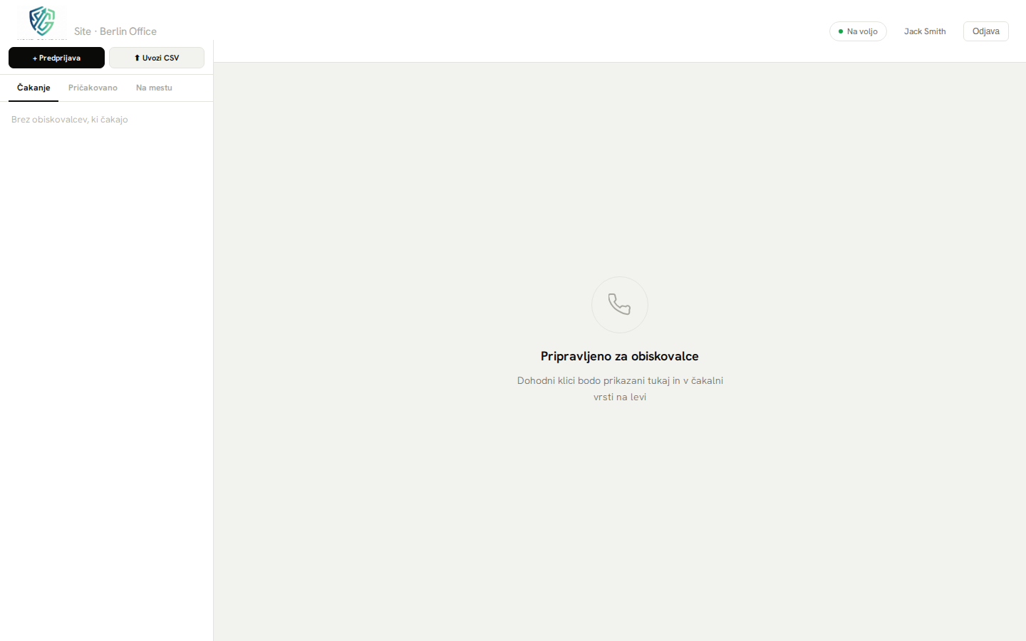 Operaterska postaja — upravljanje sprejema v živo